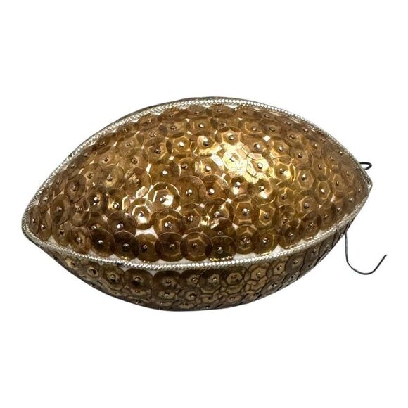 Vintage Gold Sequin Football Ornament With Push Pin Christmas NFL SEC Fan Gift - Picture 2 of 5